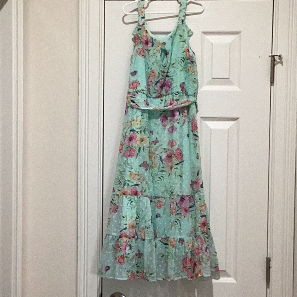 Zunie Floral Girls long Dress - Mint and Pink
